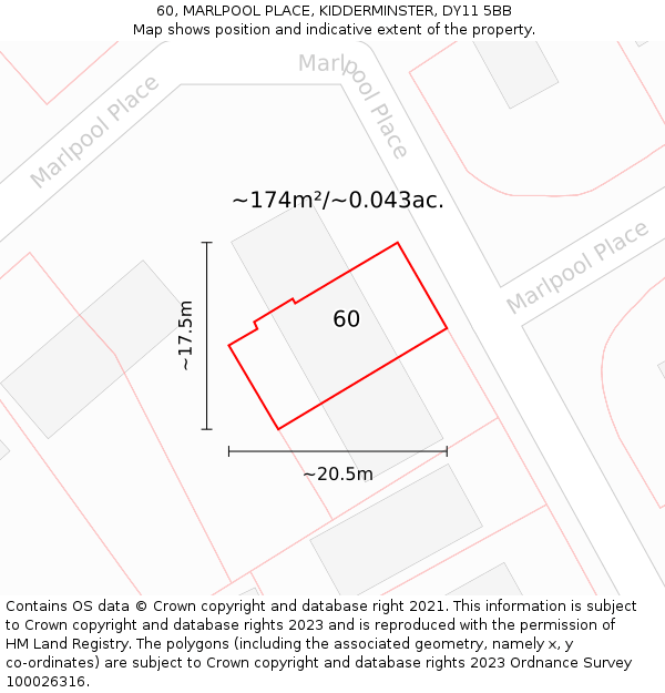 60, MARLPOOL PLACE, KIDDERMINSTER, DY11 5BB: Plot and title map