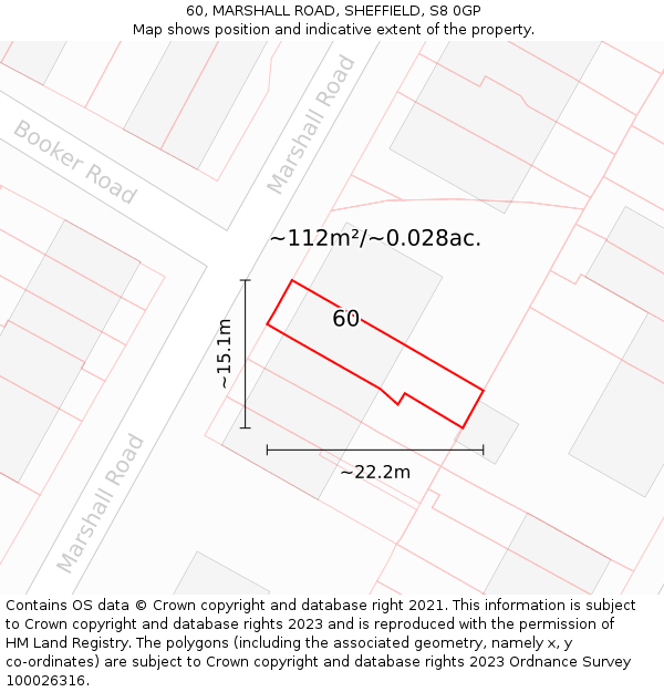 60, MARSHALL ROAD, SHEFFIELD, S8 0GP: Plot and title map