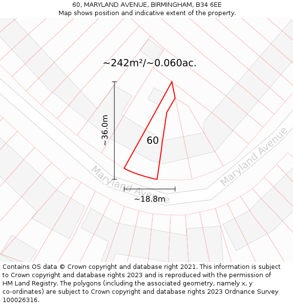 60, MARYLAND AVENUE, BIRMINGHAM, B34 6EE: Plot and title map