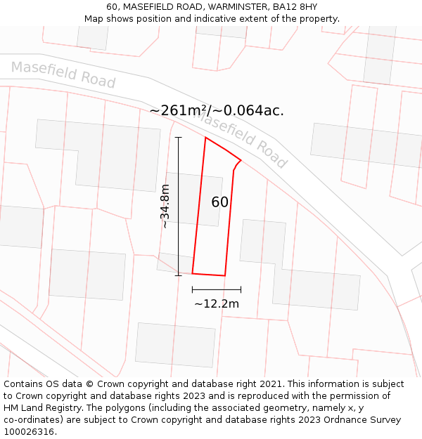 60, MASEFIELD ROAD, WARMINSTER, BA12 8HY: Plot and title map