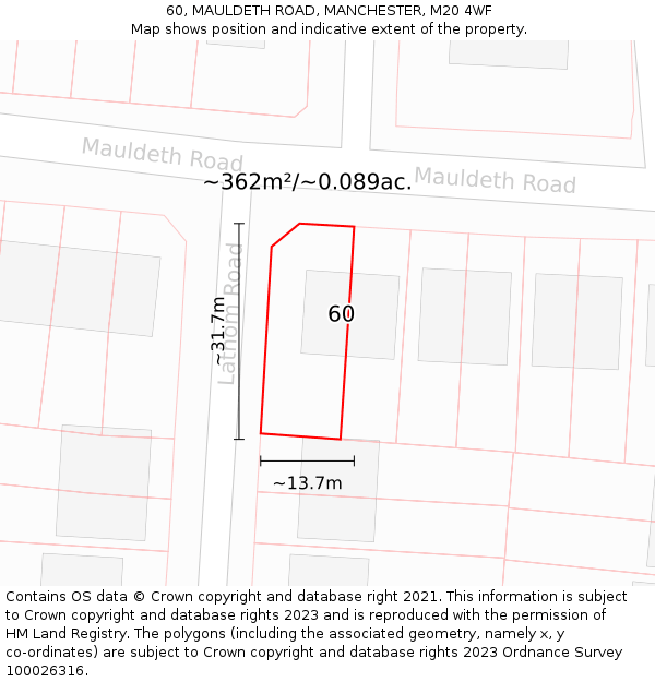 60, MAULDETH ROAD, MANCHESTER, M20 4WF: Plot and title map
