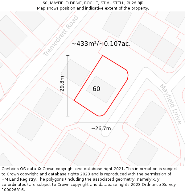 60, MAYFIELD DRIVE, ROCHE, ST AUSTELL, PL26 8JP: Plot and title map