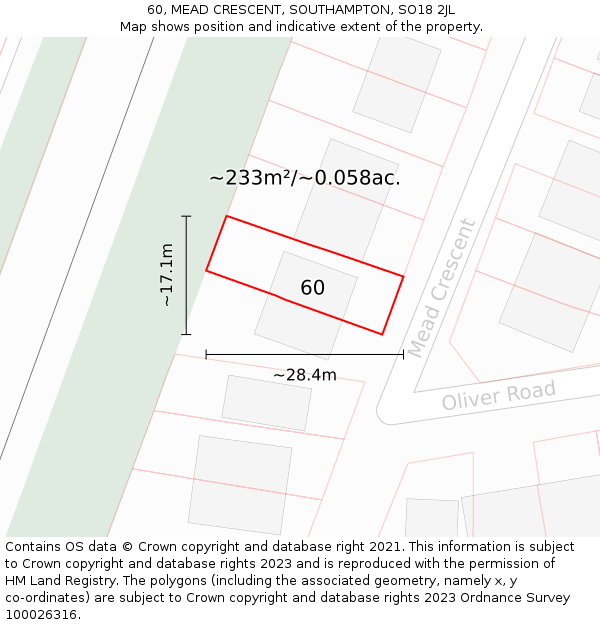 60, MEAD CRESCENT, SOUTHAMPTON, SO18 2JL: Plot and title map