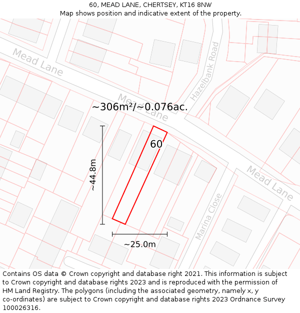 60, MEAD LANE, CHERTSEY, KT16 8NW: Plot and title map