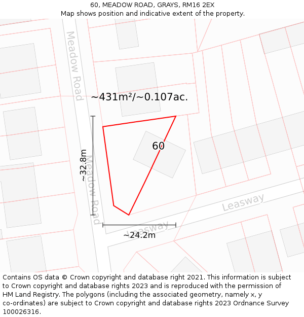 60, MEADOW ROAD, GRAYS, RM16 2EX: Plot and title map