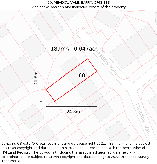 60, MEADOW VALE, BARRY, CF63 1ES: Plot and title map