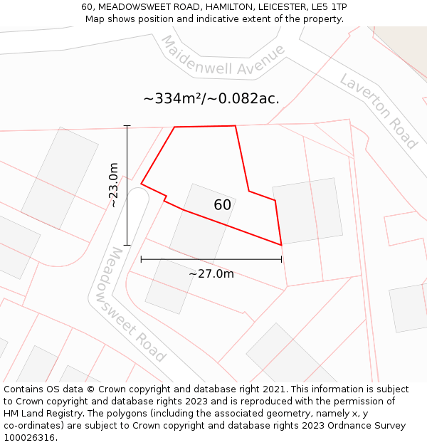 60, MEADOWSWEET ROAD, HAMILTON, LEICESTER, LE5 1TP: Plot and title map