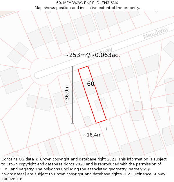 60, MEADWAY, ENFIELD, EN3 6NX: Plot and title map