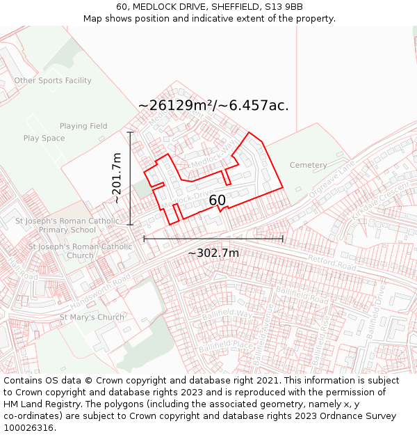 60, MEDLOCK DRIVE, SHEFFIELD, S13 9BB: Plot and title map
