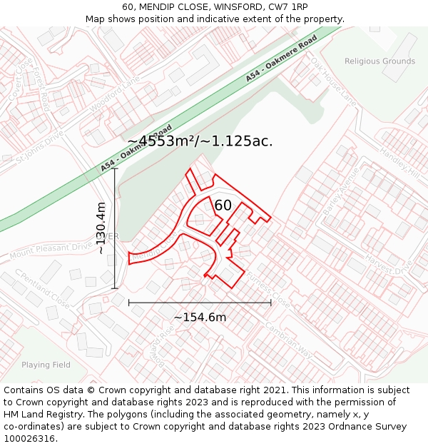 60, MENDIP CLOSE, WINSFORD, CW7 1RP: Plot and title map