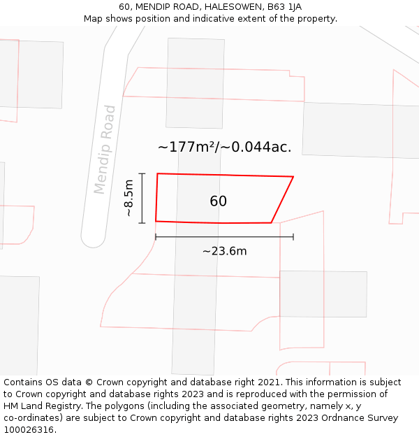 60, MENDIP ROAD, HALESOWEN, B63 1JA: Plot and title map