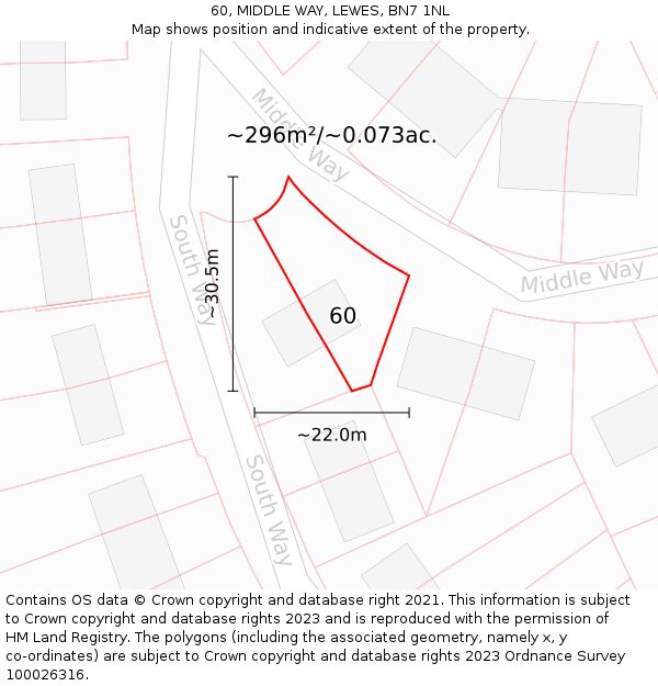 60, MIDDLE WAY, LEWES, BN7 1NL: Plot and title map
