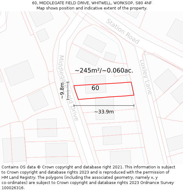 60, MIDDLEGATE FIELD DRIVE, WHITWELL, WORKSOP, S80 4NF: Plot and title map