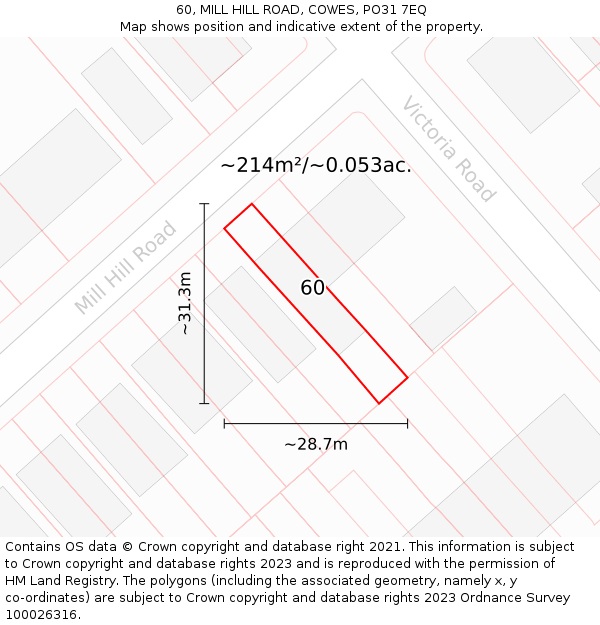 60, MILL HILL ROAD, COWES, PO31 7EQ: Plot and title map