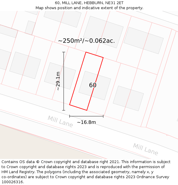 60, MILL LANE, HEBBURN, NE31 2ET: Plot and title map