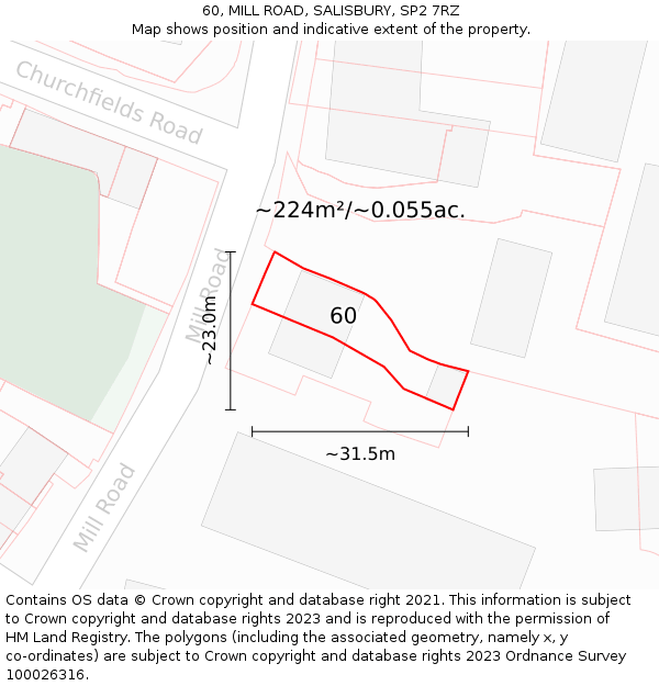 60, MILL ROAD, SALISBURY, SP2 7RZ: Plot and title map