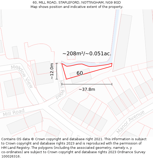 60, MILL ROAD, STAPLEFORD, NOTTINGHAM, NG9 8GD: Plot and title map