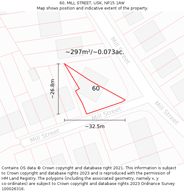 60, MILL STREET, USK, NP15 1AW: Plot and title map