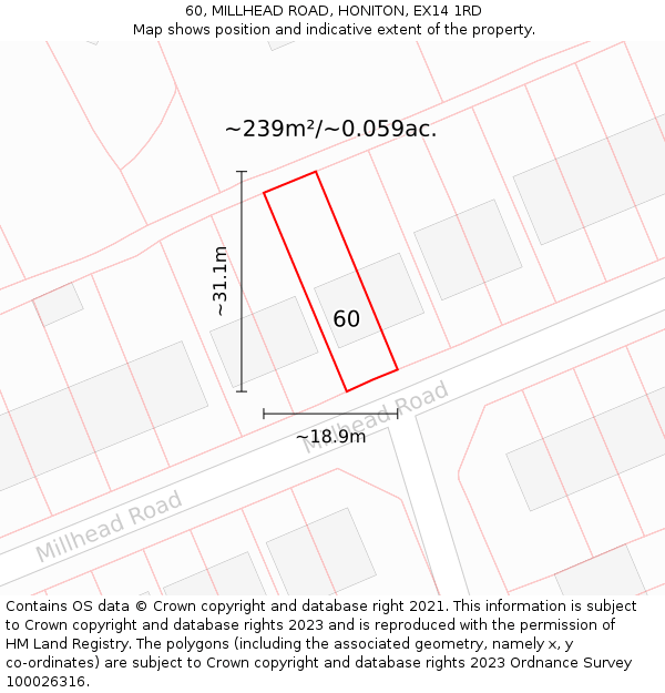 60, MILLHEAD ROAD, HONITON, EX14 1RD: Plot and title map