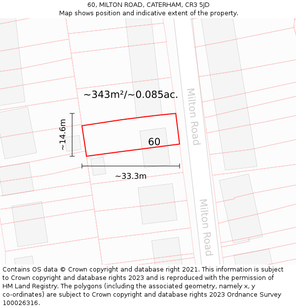 60, MILTON ROAD, CATERHAM, CR3 5JD: Plot and title map