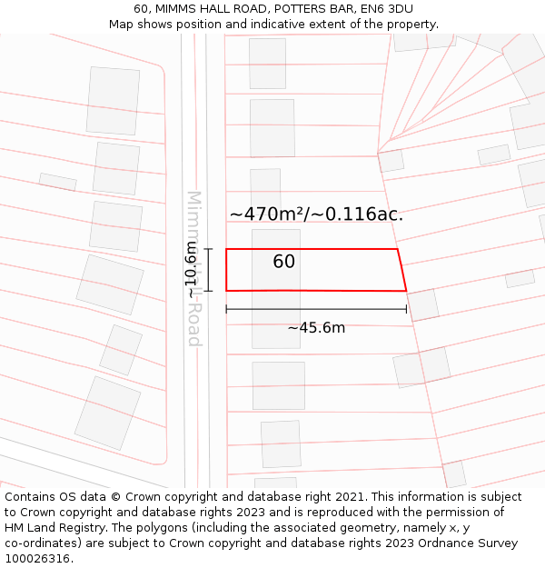 60, MIMMS HALL ROAD, POTTERS BAR, EN6 3DU: Plot and title map