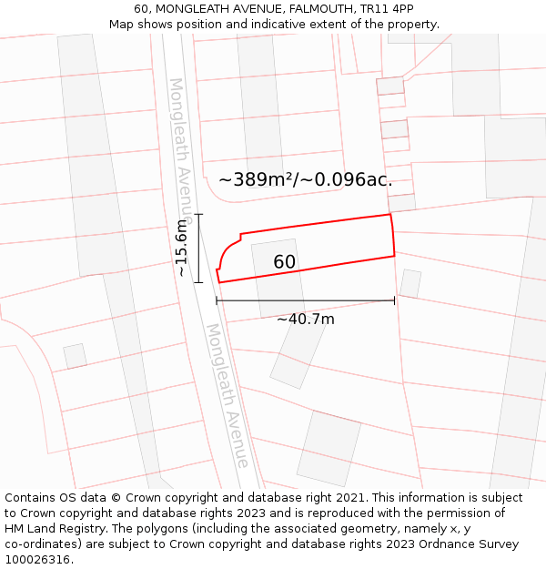 60, MONGLEATH AVENUE, FALMOUTH, TR11 4PP: Plot and title map