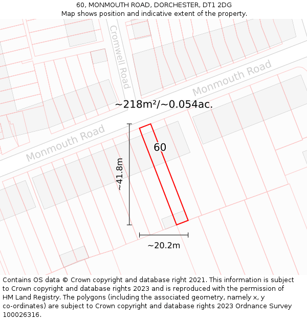60, MONMOUTH ROAD, DORCHESTER, DT1 2DG: Plot and title map