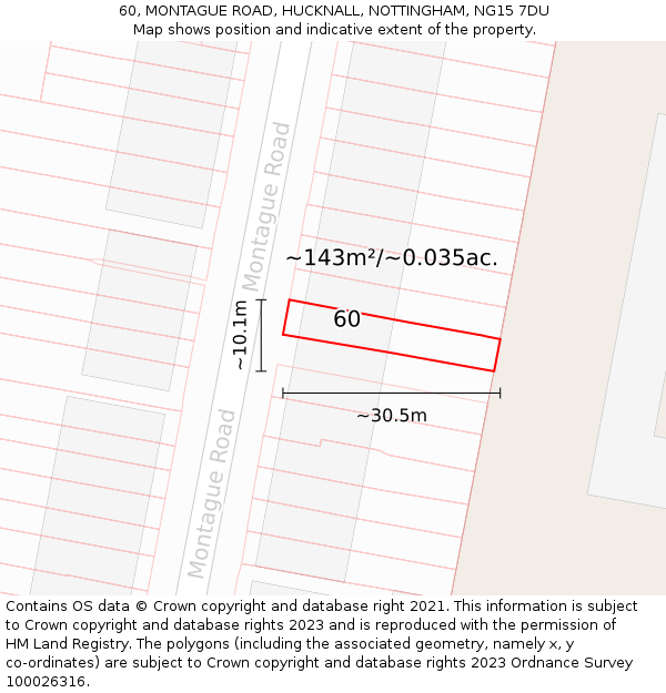 60, MONTAGUE ROAD, HUCKNALL, NOTTINGHAM, NG15 7DU: Plot and title map