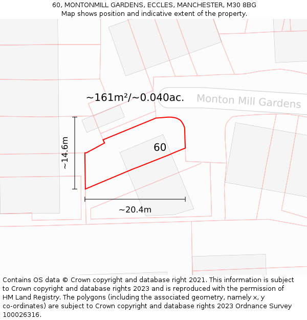 60, MONTONMILL GARDENS, ECCLES, MANCHESTER, M30 8BG: Plot and title map