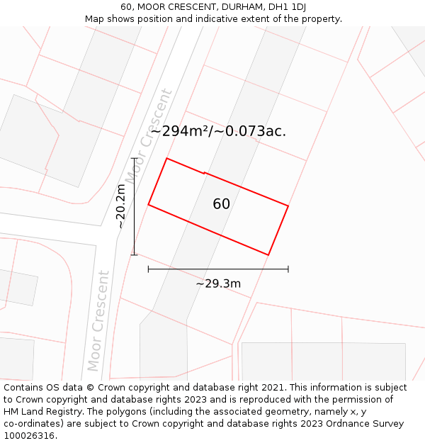 60, MOOR CRESCENT, DURHAM, DH1 1DJ: Plot and title map