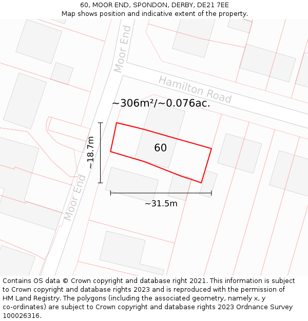 60, MOOR END, SPONDON, DERBY, DE21 7EE: Plot and title map