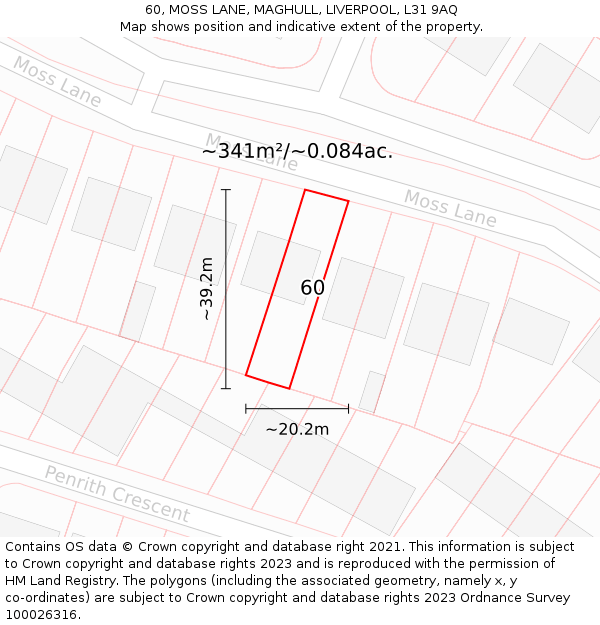 60, MOSS LANE, MAGHULL, LIVERPOOL, L31 9AQ: Plot and title map