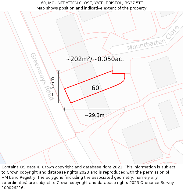 60, MOUNTBATTEN CLOSE, YATE, BRISTOL, BS37 5TE: Plot and title map