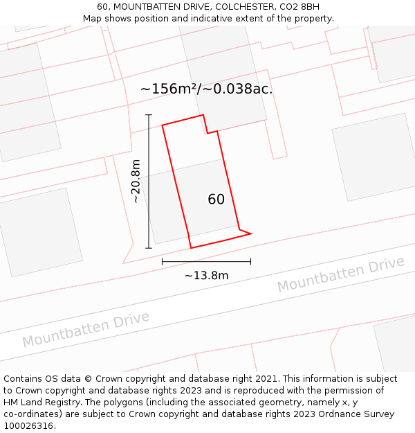 60, MOUNTBATTEN DRIVE, COLCHESTER, CO2 8BH: Plot and title map