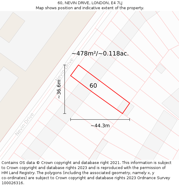 60, NEVIN DRIVE, LONDON, E4 7LJ: Plot and title map