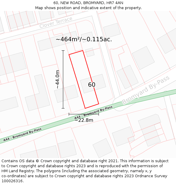 60, NEW ROAD, BROMYARD, HR7 4AN: Plot and title map