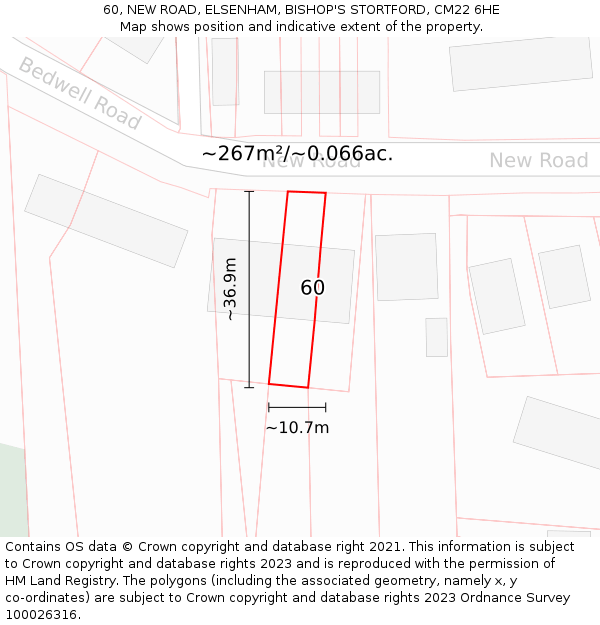 60, NEW ROAD, ELSENHAM, BISHOP'S STORTFORD, CM22 6HE: Plot and title map