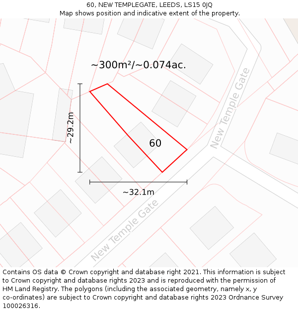 60, NEW TEMPLEGATE, LEEDS, LS15 0JQ: Plot and title map