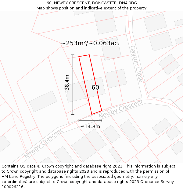 60, NEWBY CRESCENT, DONCASTER, DN4 9BG: Plot and title map