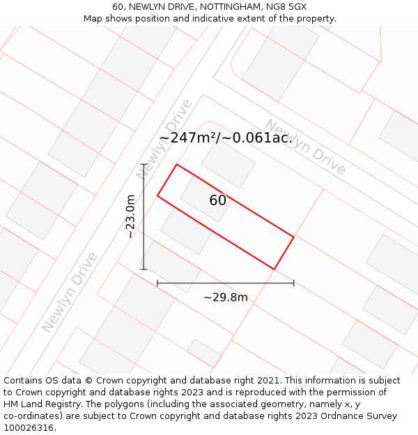60, NEWLYN DRIVE, NOTTINGHAM, NG8 5GX: Plot and title map