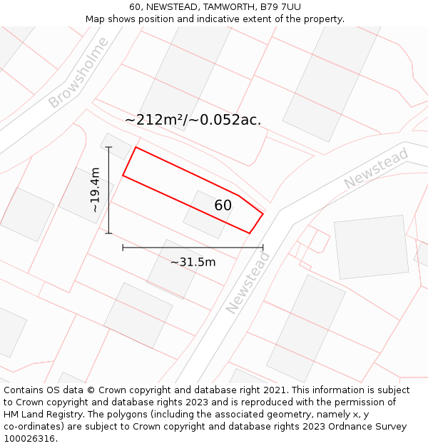 60, NEWSTEAD, TAMWORTH, B79 7UU: Plot and title map