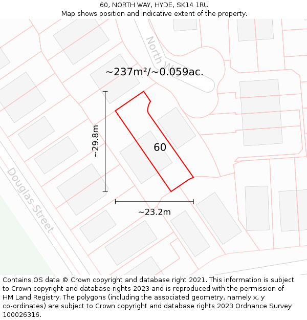 60, NORTH WAY, HYDE, SK14 1RU: Plot and title map