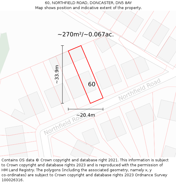 60, NORTHFIELD ROAD, DONCASTER, DN5 8AY: Plot and title map