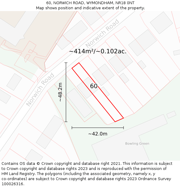 60, NORWICH ROAD, WYMONDHAM, NR18 0NT: Plot and title map