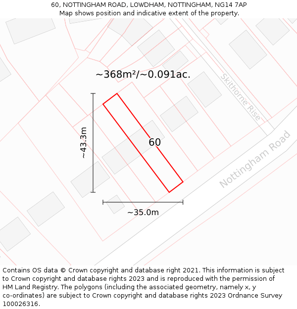 60, NOTTINGHAM ROAD, LOWDHAM, NOTTINGHAM, NG14 7AP: Plot and title map