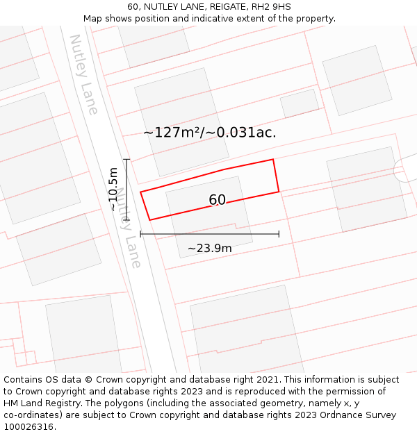 60, NUTLEY LANE, REIGATE, RH2 9HS: Plot and title map