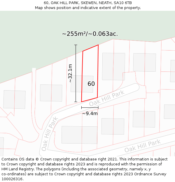 60, OAK HILL PARK, SKEWEN, NEATH, SA10 6TB: Plot and title map
