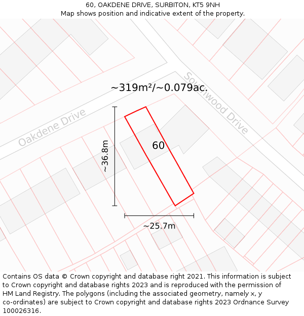 60, OAKDENE DRIVE, SURBITON, KT5 9NH: Plot and title map