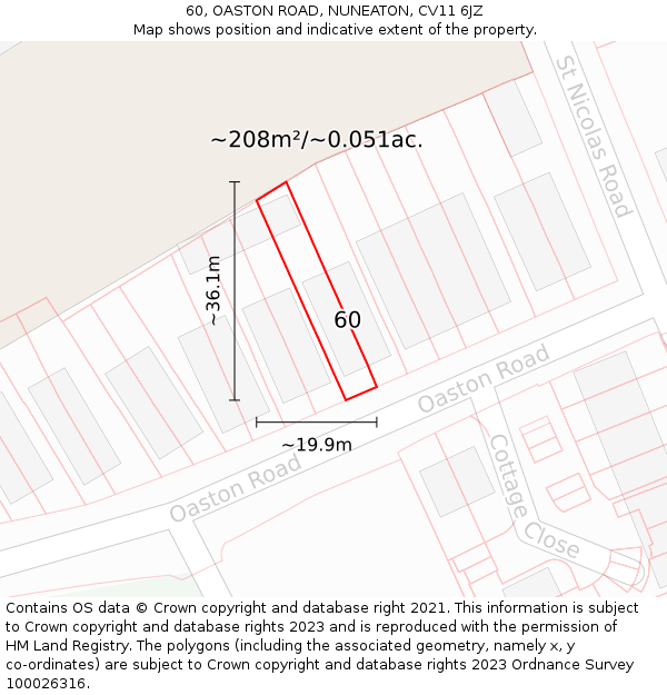 60, OASTON ROAD, NUNEATON, CV11 6JZ: Plot and title map
