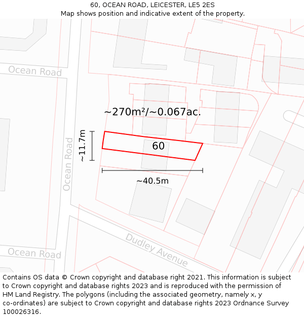 60, OCEAN ROAD, LEICESTER, LE5 2ES: Plot and title map